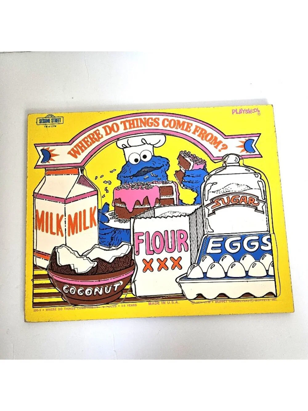 Vintage Sesame Street Cookie Monster Where Do Things Come From Wooden Puzzle